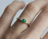 1ct Round Cut Green Emerald Engagement Ring 14k Rose Gold Finish Diamond Accents