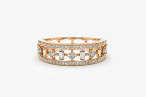 3ct Round Baguette Cut Diamond Split Band Art Deco Design 14k Rose Gold Finish