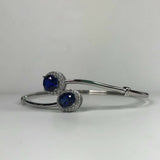 2ct Oval Round Blue Sapphire Halo Open Cuff Women Bracelet 14k White Gold Finish