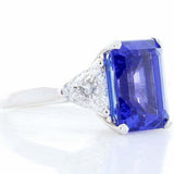 4.2ct Emerald Cut Blue Sapphire Engagement Ring Trilogy 14k White Gold Finish