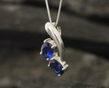 2ct Blue Sapphire Pendant Oval Two Stone Stylish 14k White Gold Finish NO CHAIN