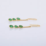 2ct Drop Earrings Oval Pear Cut Green Emerald Dangling 14k Yellow Gold Finish