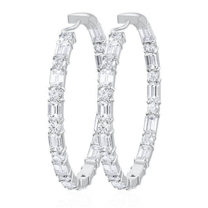 3ct Baguette Round Cut Diamond Inside Out Hoop Earrings 14k White Gold Finish