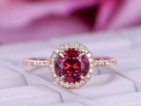 2.1ct Round Cut Pink Ruby Engagement Ring Round Accent Halo 14k Rose Gold Finish