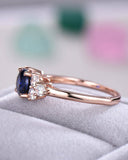 2Ct Round Cut Blue Sapphire Engagement Ring 14K Rose Gold Finish Diamond Accents