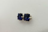 1ct Stud Earrings Princess Cut Blue Sapphire Solitaire 14k White Gold Finish