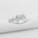 3.6ct Radiant Cut Diamond Engagement Ring Milgrain Trilogy 14k White Gold Finish