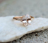 3.4ct Oval Cut Peach Morganite Engagement Ring Diamond Accents 14k RoseGold Over