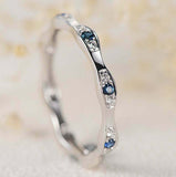 0.9ct Round Cut Blue Sapphire Wedding Band Stackable Eternity 14k WhiteGold Over