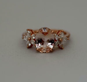 4.2ct Oval Cut Morganite Solitaire with Flower Accent Ring 14k Rose Gold Finish