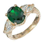 3.2ct Oval Cut Green Emerald Pear Accents Trilogy Ring 14k Yellow Gold Over