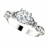 0.5ct Round Cut Diamond Vintage Solitaire Engagement Ring 14k White Gold Finish