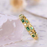 1ct Baguette Cut Green Emerald Stackable Eternity Women Band 14k YellowGold Over