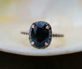 2.9ct Oval London Blue Topaz Engagement Ring Halo Solitaire 14k Rose Gold Finish