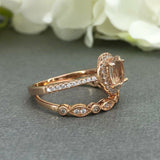 2ct Oval Cut Peach Morganite Halo Bridal Set Engagement Ring 14k RoseGold Finish