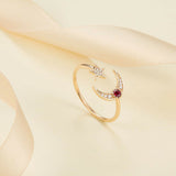 1ct Round Cut Ruby Engagement Ring Crescent Moon and Star 14k Yellow Gold Finish