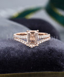 2ct Emerald Cut Simulated Peach Morganite Curved Bridal Set 14k Rose Gold Plated