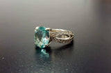 1.67ct Engagement Ring Oval Cut Blue Aquamarine Split Shank 14k WhiteGold Finish