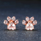 2ct Heart Cut Peach Morganite Dog Pet Bear Paw Stud Earrings 14k RoseGold Finish