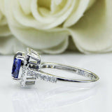 2.4ct Cushion Cut Blue Sapphire Engagement Ring Diamond Halo 14k White Gold Over