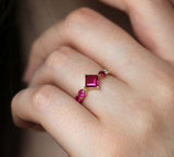 1.2ct Princess Cut Pink Ruby Engagement Ring 14k Yellow Gold Over Unique Cluster