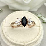 1.5ct Engagement Ring Marquise Black Diamond Leaf Accent 14k Rose Gold Finish