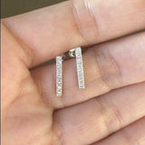 0.7ct Round Cut Diamond Accents Vertical Bar Stud Earrings 14k White Gold Finish