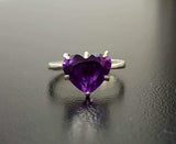 1.5ct Engagement Ring Heart Cut Purple Amethyst Solitaire 14k White Gold Finish