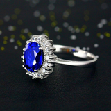 2ct Oval Cut Blue Sapphire Engagement Ring 14k WhiteGold Finish Floral Solitaire