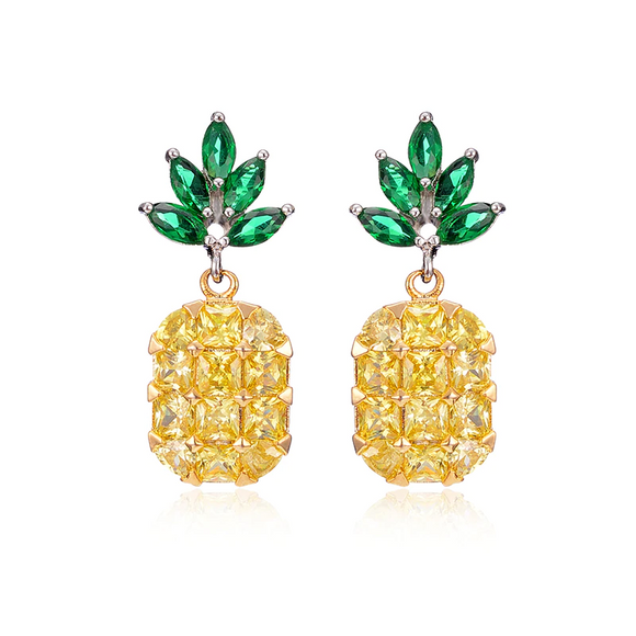 3Ct Princess Cut Yellow Sapphire Pineapple Drop Earrings 14K Dual Tone Finish