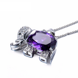 3ct Oval Purple Amethyst Pendant Elephant Design 14k White Gold Finish NO CHAIN