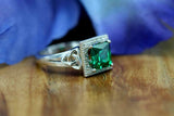 2.2ct Princess Cut Green Emerald Halo Celtic Trinity Ring 14k White Gold Finish