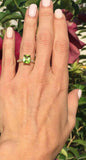 2.1ct Emerald Cut Green Peridot Round Diamond Accent Ring 14k Yellow Gold Finish