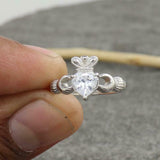 2ct Heart Cut Diamond Claddagh Solitaire Engagement Ring 14K White Gold Finish