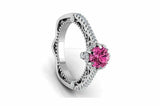 2ct Round Pink Sapphire Filigree Solitaire with Accents Ring 14k White Gold Over