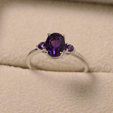 1ct Oval Purple Amethyst Engagement Ring Trilogy Minimalist 14k WhiteGold Finish