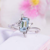 1ct Emerald Cut Blue Aquamarine Twist Shank Solitaire Ring 14k White Gold Finish