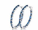 3ct Hoop Earrings Oval Cut Blue Topaz Inside Out Style 14k White Gold Finish