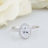 2ct Oval Diamond Engagement Ring Halo Solitaire with Accents 14k White Gold Over