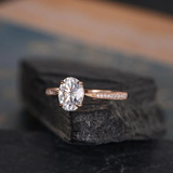 1ct Oval Cut Diamond Engagement Ring 14k Rose Gold Finish Half Eternity Promise