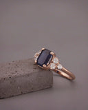 3Ct Emerald Cut Blue Sapphire Engagement Ring 14K Rose Gold Over Diamond Accents