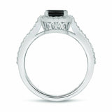 4Ct Emerald Cut Black Diamond Trendy Split Shank Halo Ring 14K White Gold Finish