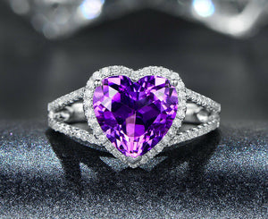 2ct Heart Cut Purple Amethyst Engagement Ring 14k White Gold Finish Split Shank