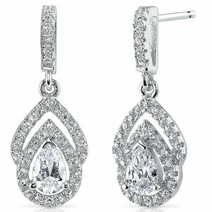 3.8Ct Pear Cut Diamond Halo Tear Water Drop Women Earrings 14K White Gold Finish