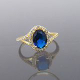 2ct Oval Cut Blue Sapphire Engagement Ring 14k Yellow Gold Finish Split Shank