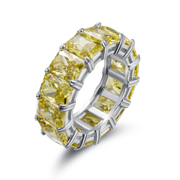 5Ct Radiant Cut Yellow Sapphire Full Eternity Wedding Band 18K White Gold Finish