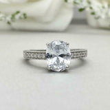 2ct Engagement Ring Oval Cut Diamond Solitaire with Accents 14k WhiteGold Finish