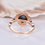 Solitaire Engagement Ring 1.2ct Cushion Cut Black Diamond 14k Rose Gold Finish