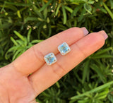 2Ct Cushion Cut Blue Aquamarine Diamond Halo Stud Earrings 14K White Gold Finish