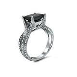 4Ct Princess Cut Black Diamond Ice Split Band Solitaire Ring 14K White Gold Over